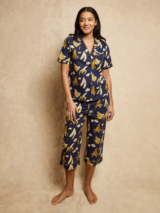 Navy Banana Cotton Short Sleeve Capri Pyjamas