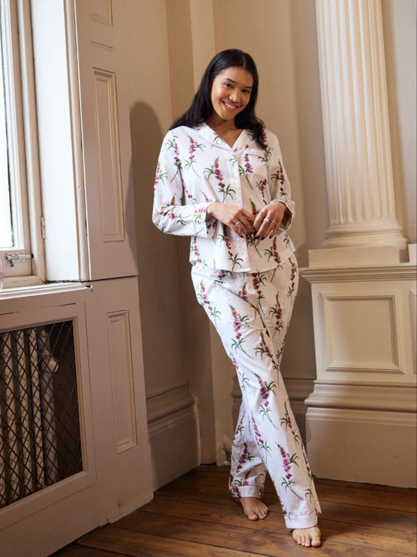 Womens Cotton Traditional Pyjamas White Lupin