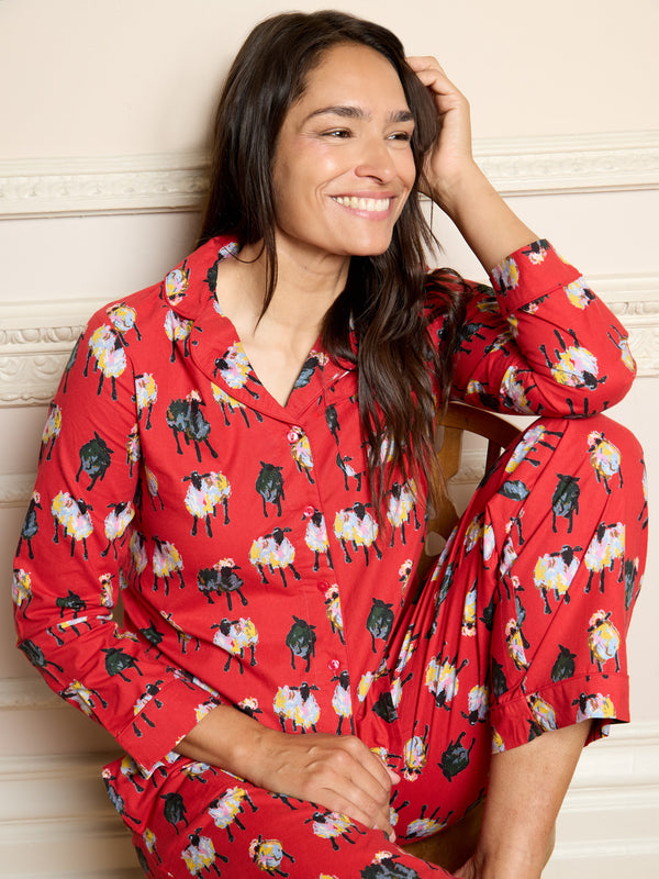 Womens Cotton Traditional Pyjamas Red Sheep