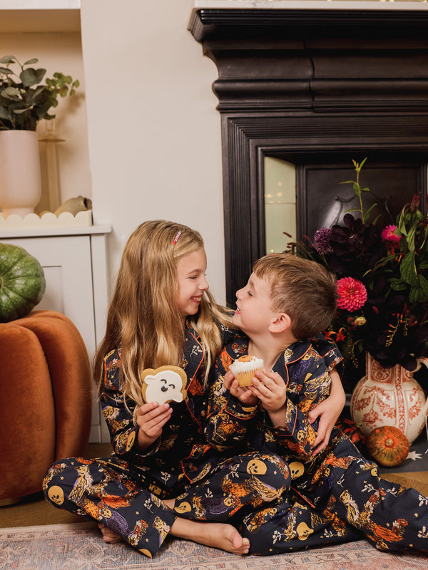 Kids Cotton Traditional Pyjamas Charcoal Owl Moonlight