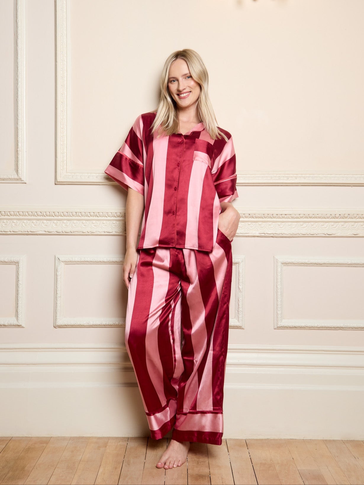 All Pyjamas Womens Satin Oversize Pyjamas Pink Stripe – THEIR NIBS