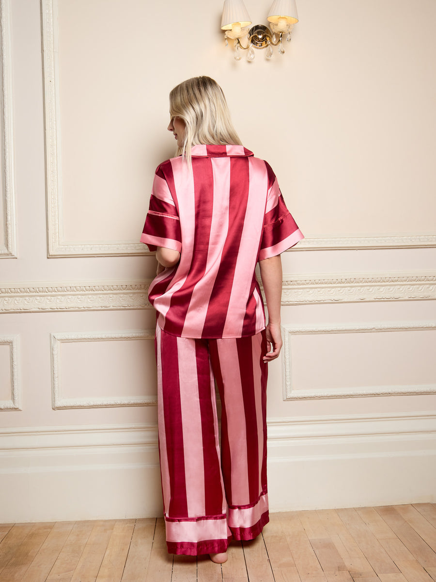 Womens Satin Oversize Pyjamas Pink Stripe – THEIR NIBS