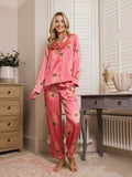 Womens Satin Traditional Pyjama Pink Gold Peacock Feather