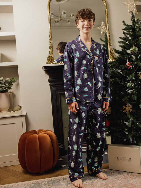 Tween Cotton Traditional Pyjamas Navy Penguins