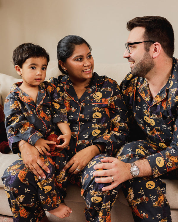 Kids Cotton Traditional Pyjamas Charcoal Owl Moonlight