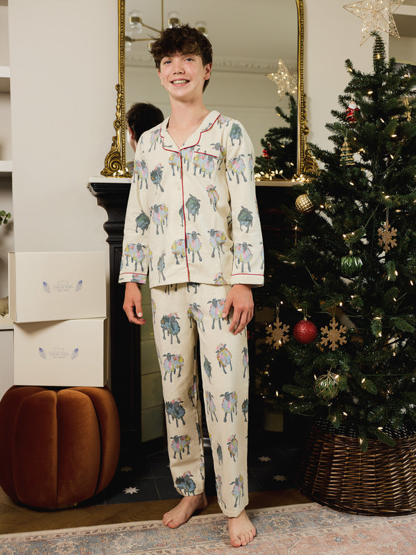 Tween Brushed Cotton Traditional Pyjamas Ecru Sheep