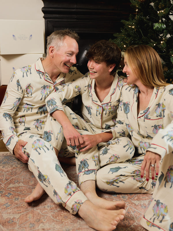 Mens Brushed Cotton Traditional Pyjamas Ecru Sheep