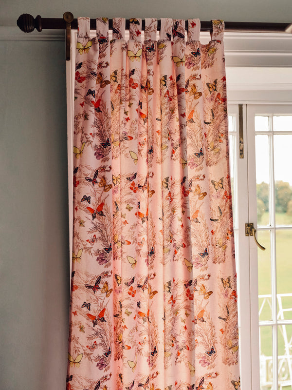 Velvet Single Curtain Panel Pink Evening Flutters
