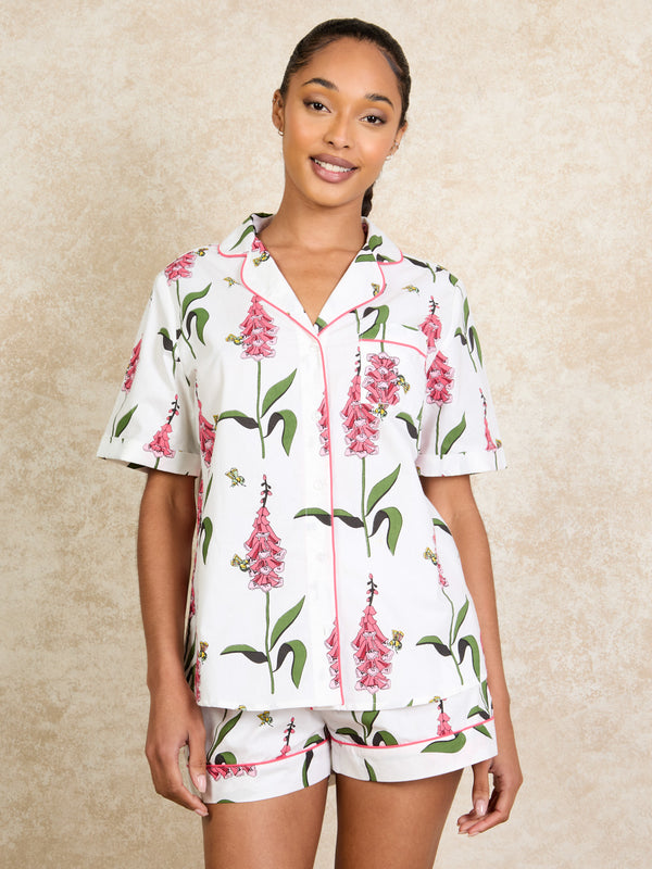 Womens Cotton Shortie Pyjamas White Foxglove