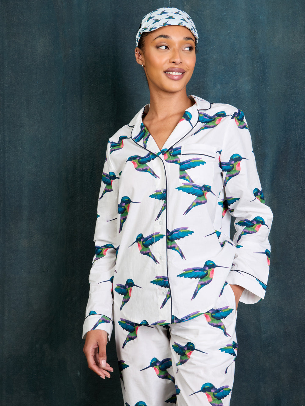 Womens Cotton Traditional Pyjamas White Hummingbird – THEIR NIBS