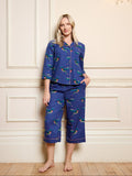 Womens Cotton Cropped Sleeve Capri Pyjamas Navy Hummingbird