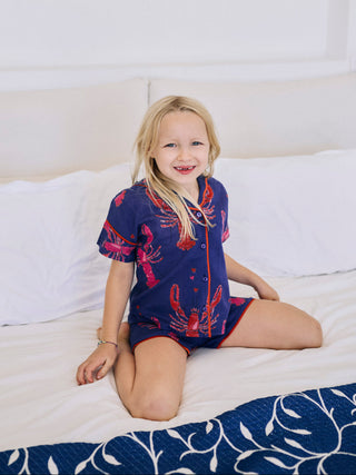 Kids Gauze Shortie Pyjamas Navy Lobster
