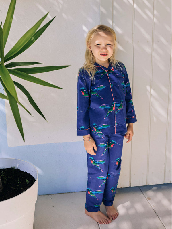Kids & Tweens Cotton Traditional Pyjamas Navy Hummingbird
