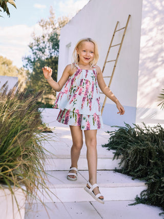 Girls Linen Mix Cami Shortie Pyjamas Duck Egg Wisteria