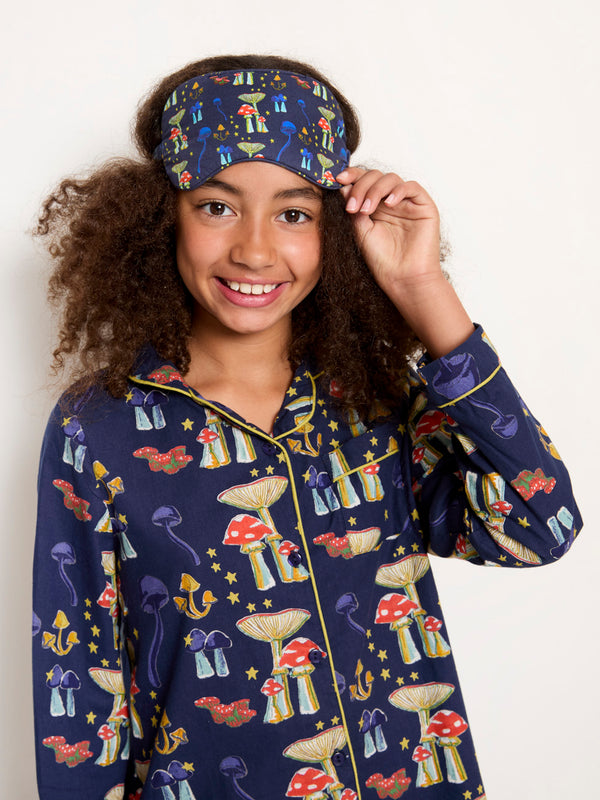 Kids Cotton Pyjamas Navy Mushroom
