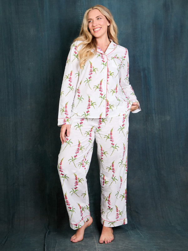 Womens Cotton Traditional Pyjamas White Lupin