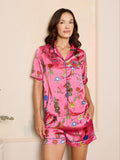 Womens Satin Shortie Pyjamas Pink Magik
