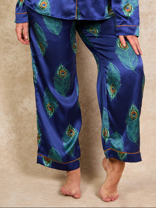 Model wears ecock navy pyjama bottoms