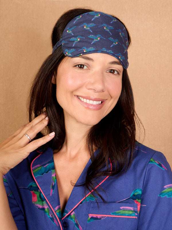 Cotton Eye Mask Navy Hummingbird