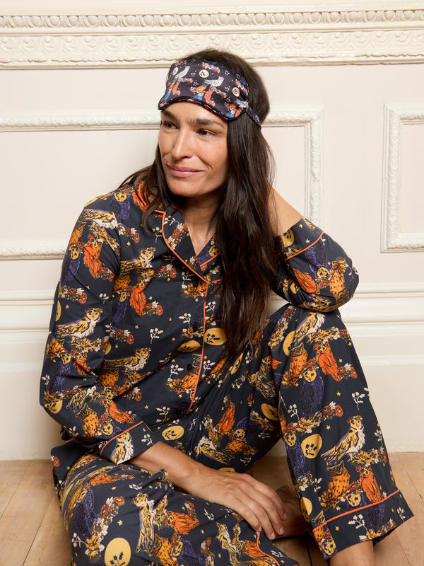 Womens Cotton Traditional Pyjamas Charcoal Owl Moonlight