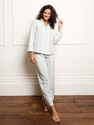 Womens Textured Twill Boxy Pyjamas Baby Blue Sailor Stripe