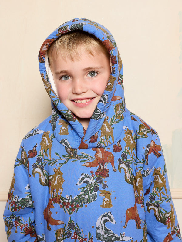 Kids Cosy Oversize Fleece Lined Hoodie Woodland Creatures
