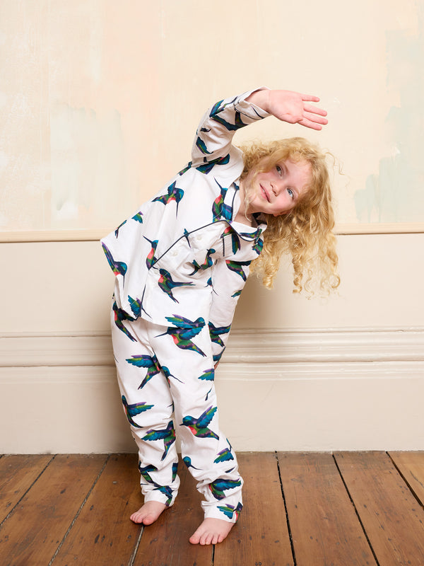 Kids Cotton Traditional Pyjamas White Hummingbird