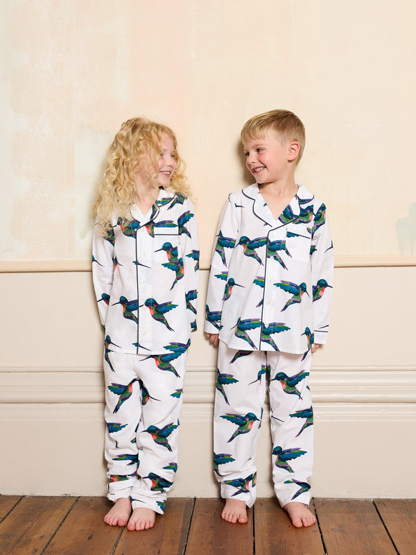 Kids Cotton Traditional Pyjamas White Hummingbird