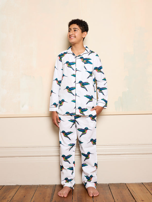 Tween Cotton Traditional Pyjamas White Hummingbird