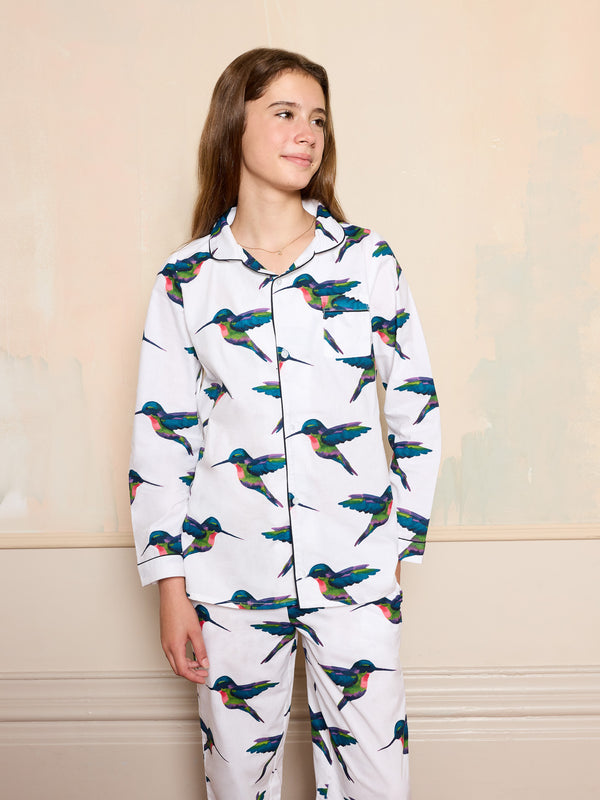 Tween Cotton Traditional Pyjamas White Hummingbird
