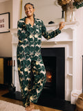 Womens Brushed Cotton Traditional Pyjamas Green Forest Reindeer