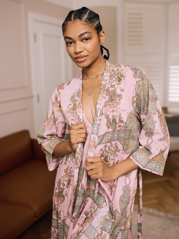 Womens Cotton Voile Dressing Gown Robe Pink Jaipur