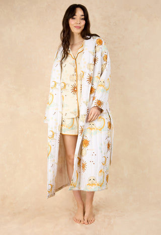 Womens Quilted Grandpa Robe White La Luna