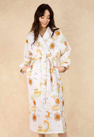 Womens Quilted Grandpa Robe White La Luna