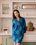 Womens Cotton Nightshirt Navy Peacock Feather