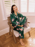 Womens Satin Traditional Pyjamas Emerald Le Sommeil