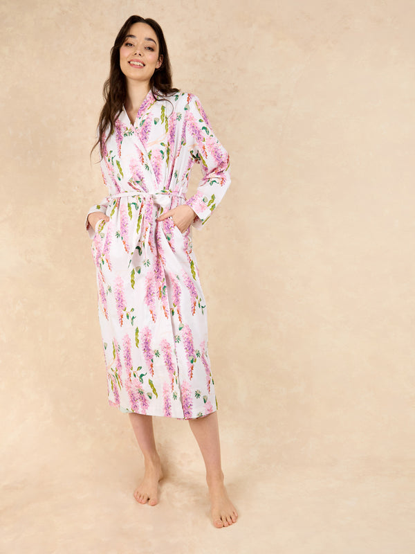 Womens Cotton Grandpa Robe White Wisteria