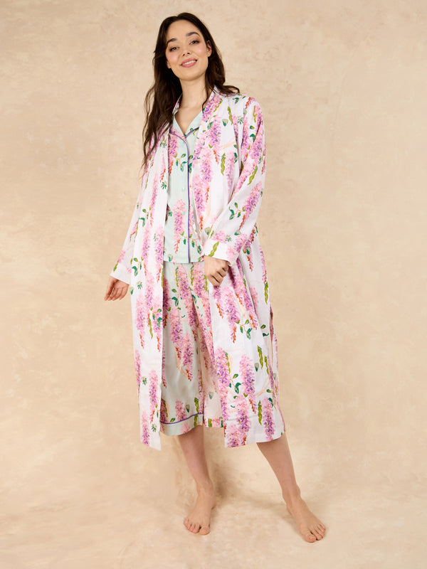 Womens Cotton Grandpa Robe White Wisteria