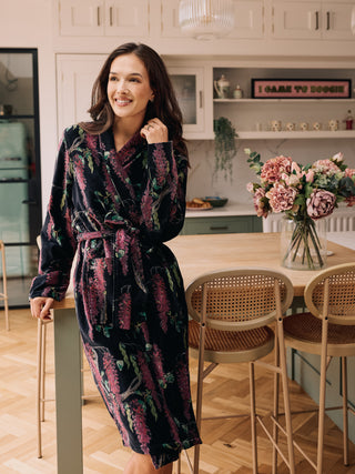 Womens Velvet Dressing Gown Robe Black Wisteria – THEIR NIBS