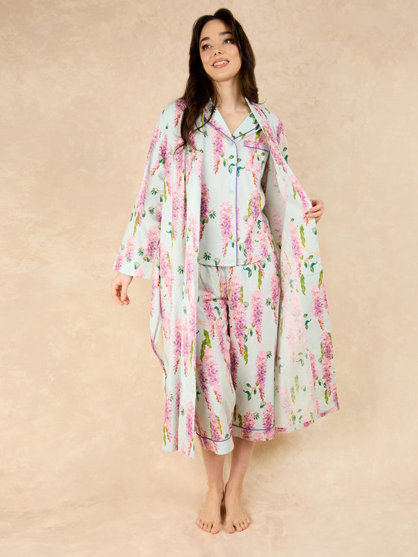 Womens Cotton Grandpa Robe Duck Egg Wisteria