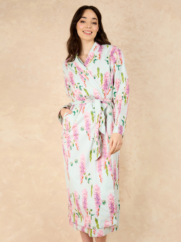 Womens Cotton Grandpa Robe Duck Egg Wisteria
