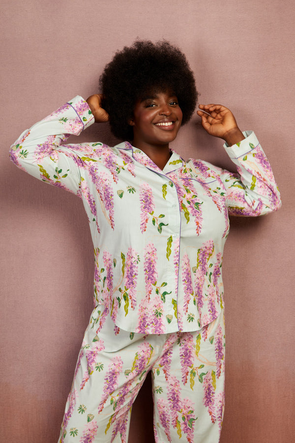 Womens Cotton Traditional Pyjamas Duck Egg Wisteria – THEIR NIBS