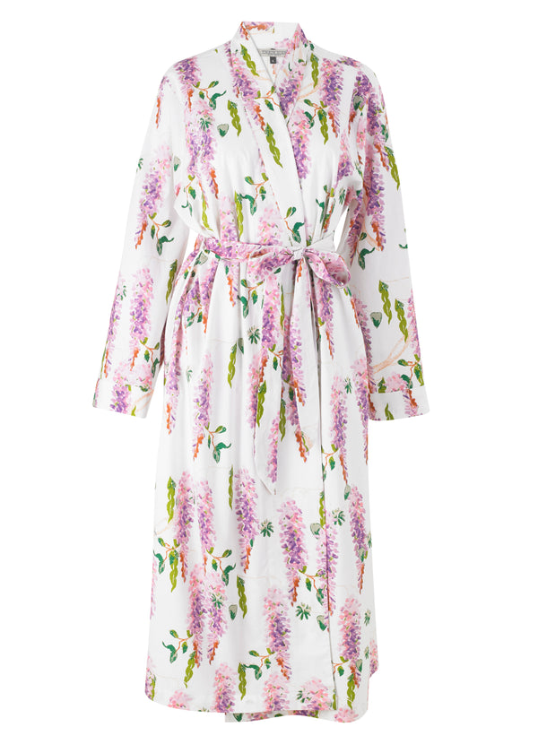Womens Cotton Grandpa Robe White Wisteria