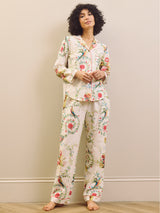 Womens White Neo Classical Bouquet Cotton Traditional Pyjama Set