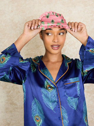 Satin Frill Eye Mask Pink Peacock Feather