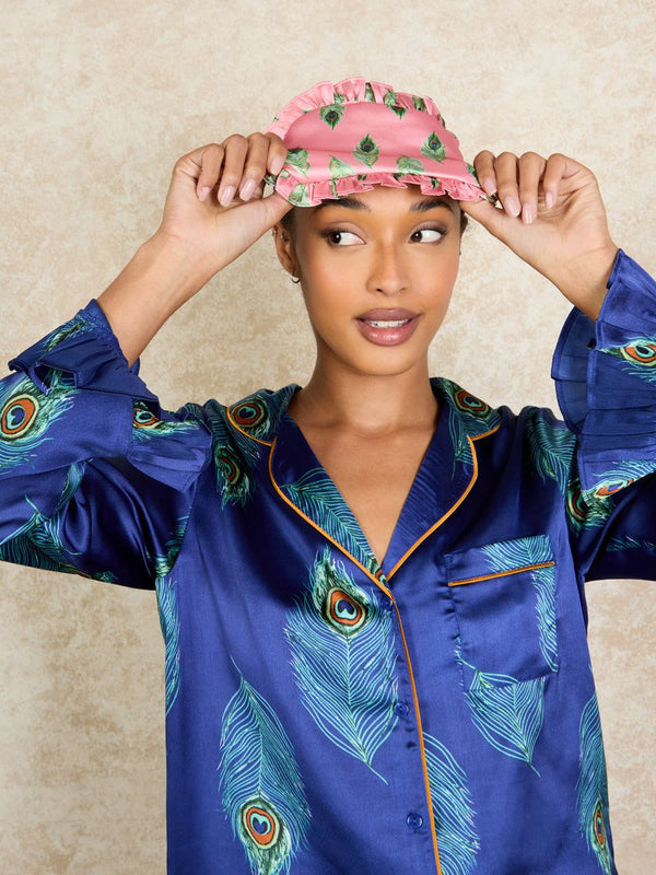 Satin Frill Eye Mask Pink Peacock Feather
