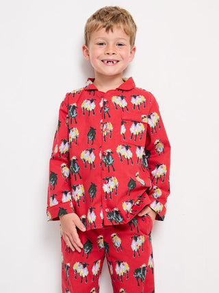 Kids Cotton Traditional Pyjamas Red Sheep