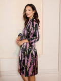 Womens Satin Kimono Dressing Gown Robe Black Wisteria