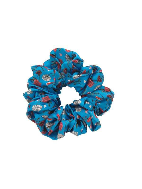 Satin Scrunchie Blue Garden Bird
