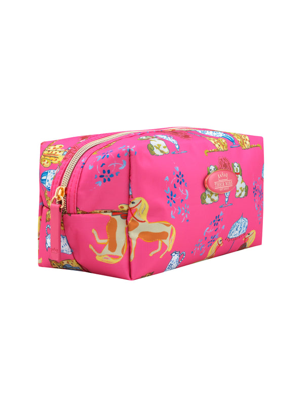 Cosmetic Bag Pink Ceramic Chinoserie